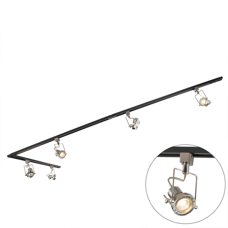 Inteligentná 1-fázová lišta čierna s oceľou vrátane 5 WiFi GU10 - Suplux