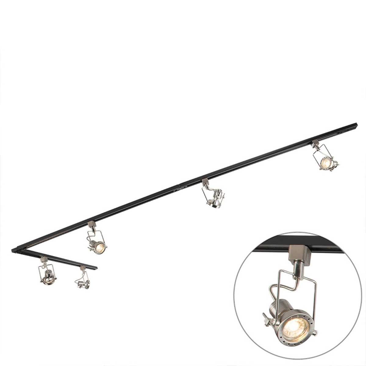 Inteligentný 1-fázový koľajnicový systém čierny s oceľou vrátane 5 WiFi GU10 - Suplux