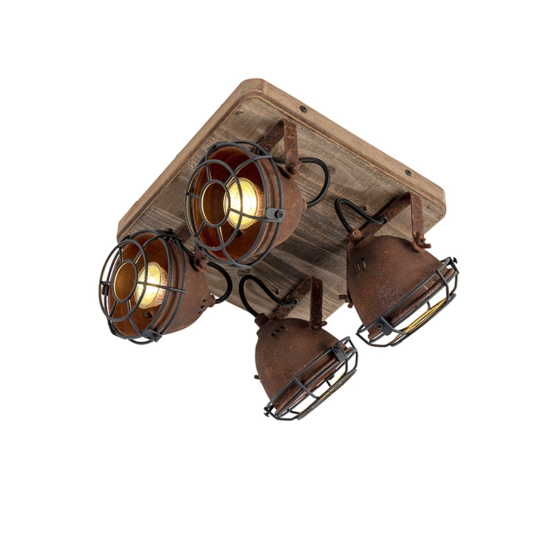 Spot encastré intelligent brun rouille avec bois incl. 4 GU10 WiFi - Gina