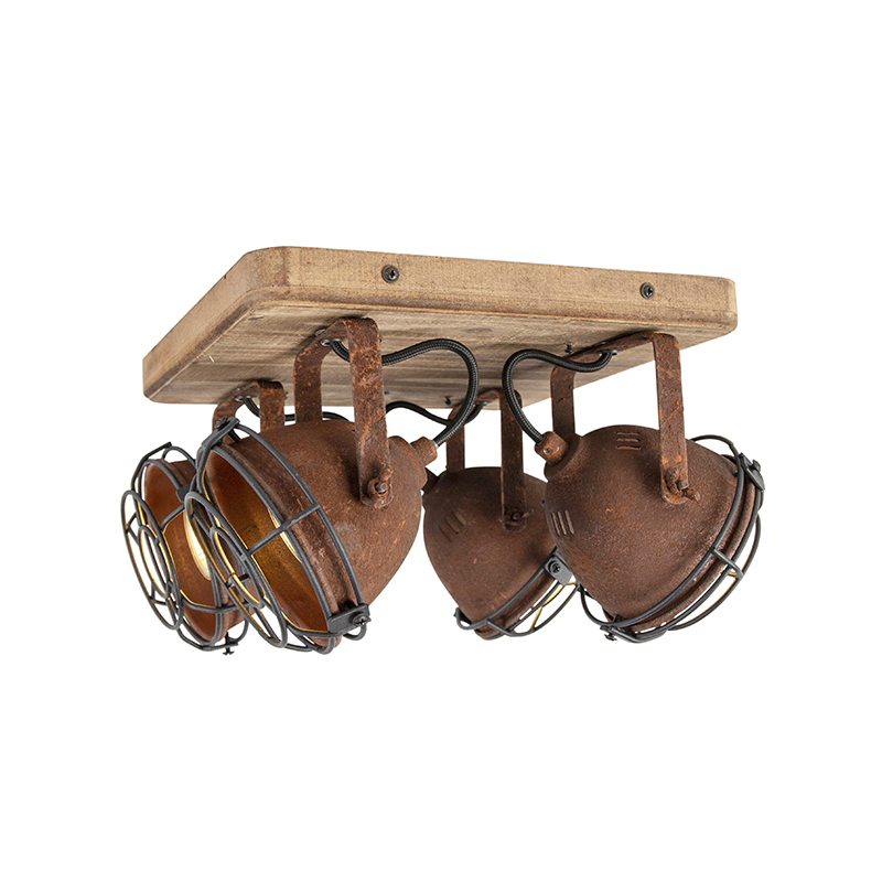 Spot encastré intelligent brun rouille avec bois incl. 4 GU10 WiFi - Gina