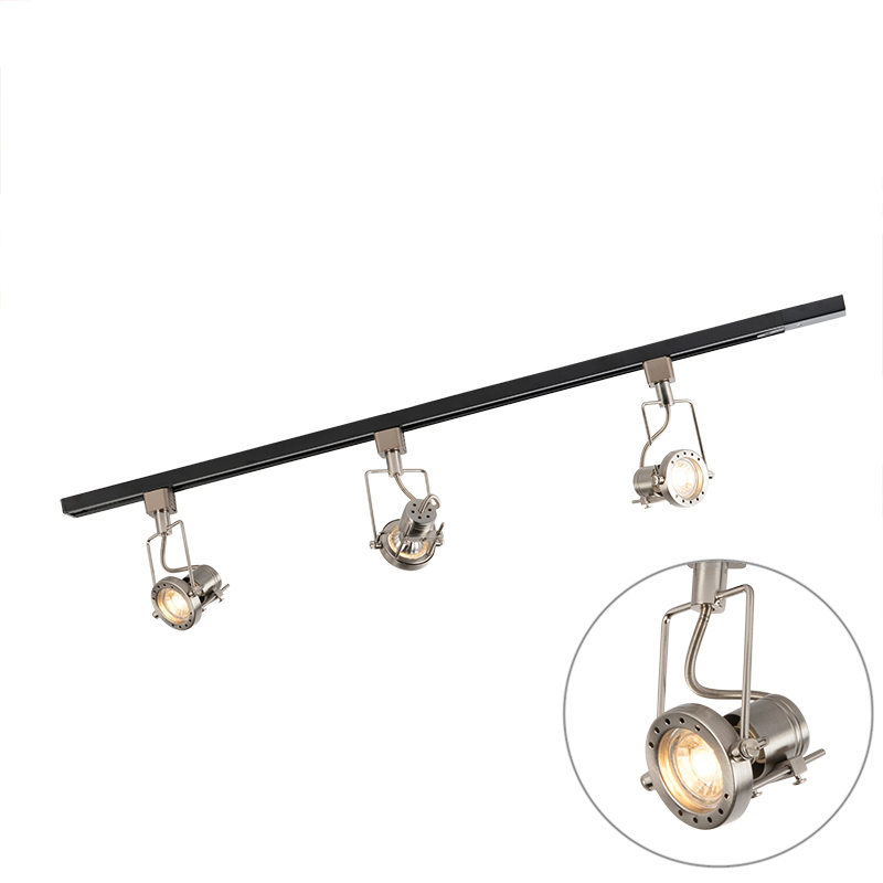 Inteligentná 1-fázová lišta čierna s oceľou vrátane 3 WiFi GU10 - Suplux