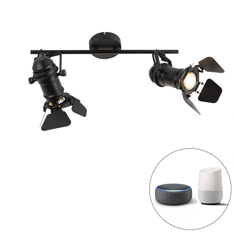 Inteligentná bodová čierna vrátane WiFi GU10 2-svetlá s klapkami - film