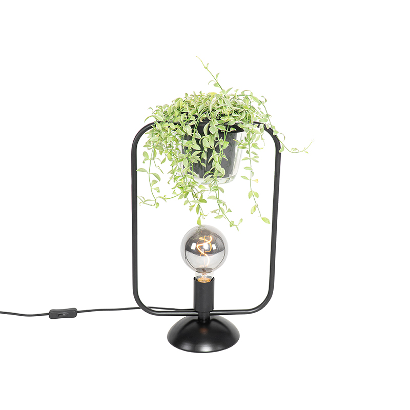 Moderne tafellamp zwart met glas - Roslini