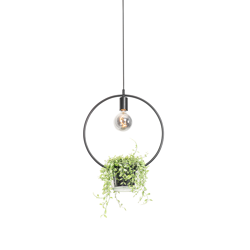 Lampada a sospensione moderna nera con vetro rotondo - Roslini