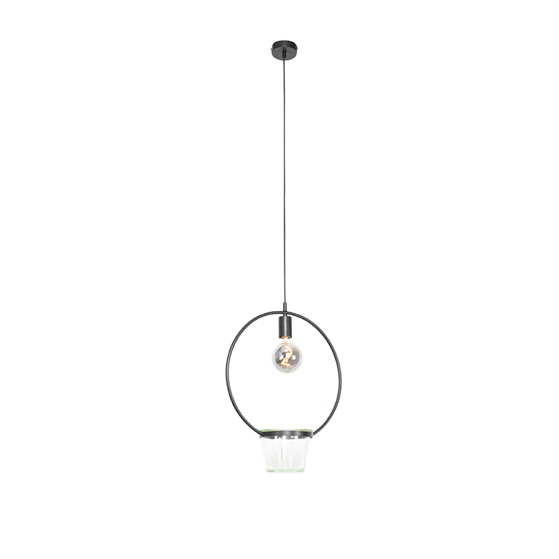Lampada a sospensione moderna nera con vetro rotondo - Roslini