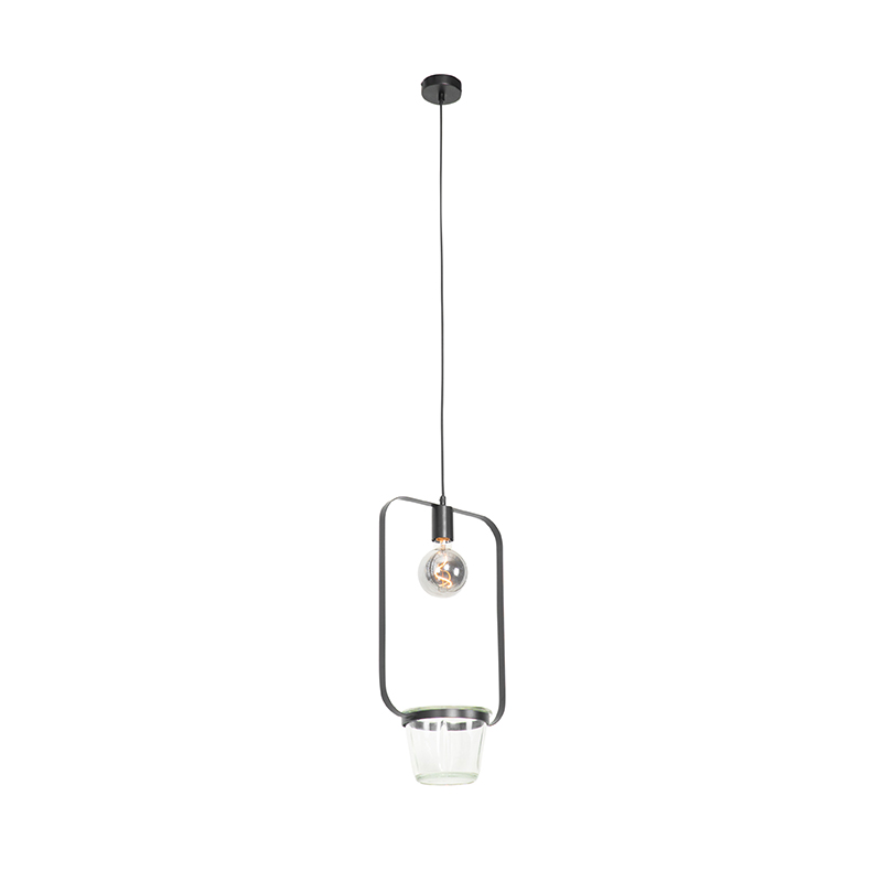 Lampada a sospensione moderna nera con vetro rettangolare - Roslini