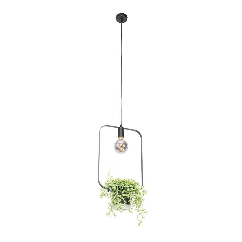 Lampada a sospensione moderna nera con vetro rettangolare - Roslini