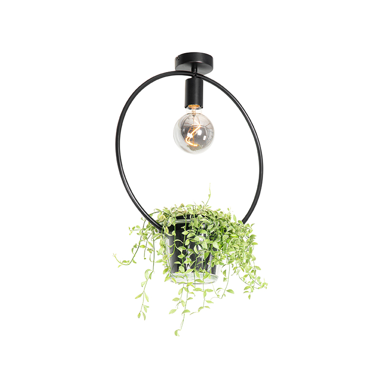 Nowoczesna lampa sufitowa czarna ze szklanym okrągłym - Roslini