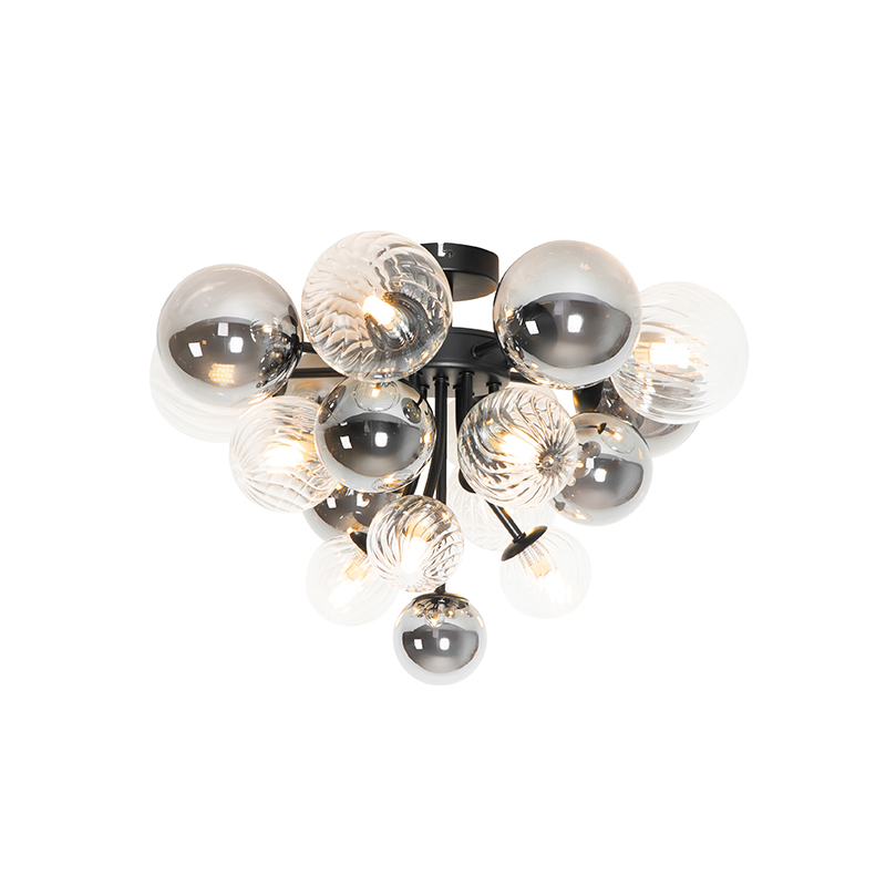 Stropné svietidlo čierne s dymovým a čírym sklom 10-svetlo - Bonnie Stropné svietidlo čierne s dymovým a čírym sklom 10-svetlo - Bonnie