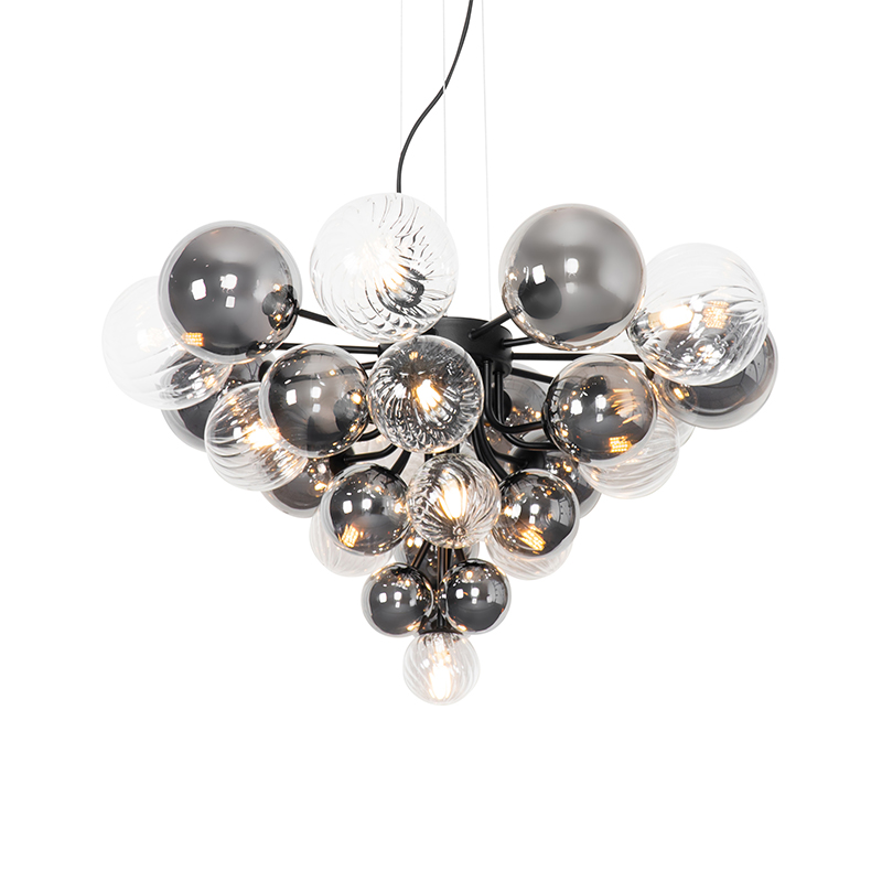 Závesné svietidlo čierne s dymovým a čírym sklom 13-žiarovkové - Bonnie Závesné svietidlo čierne s dymovým a čírym sklom 13-žiarovkové - Bonnie