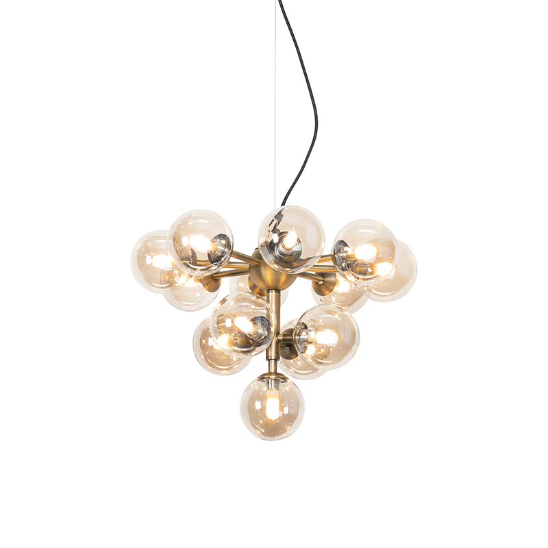 Lampa suspendata bronz cu sticla chihlimbar 13 lumini - Bianca