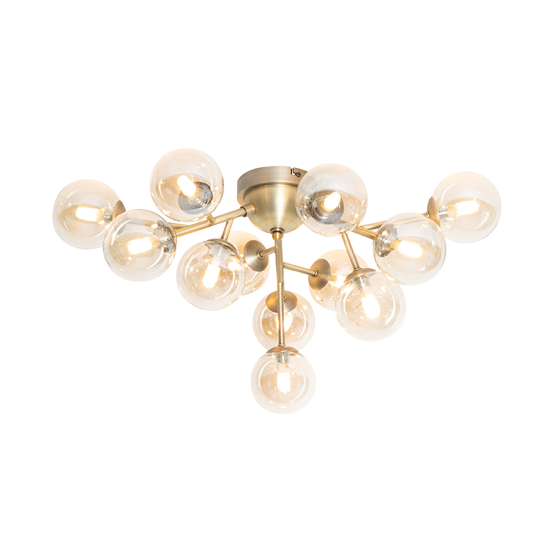 Modern ceiling lamp bronze with amber glass 12 lights - Bianca