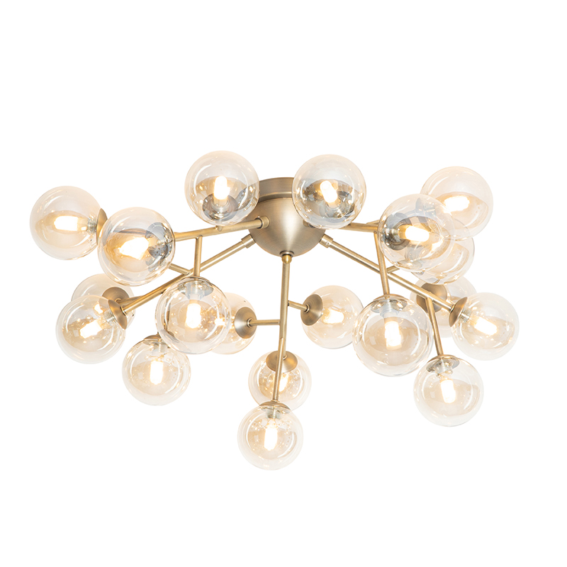 Modern mennyezeti lámpa bronz borostyánsárga üveggel 20 lámpa - Bianca