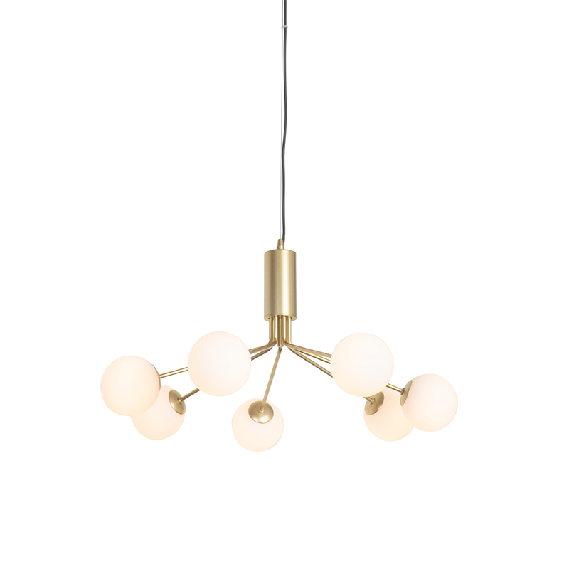 Modern hanging lamp gold with opal glass 7-lights - Coby