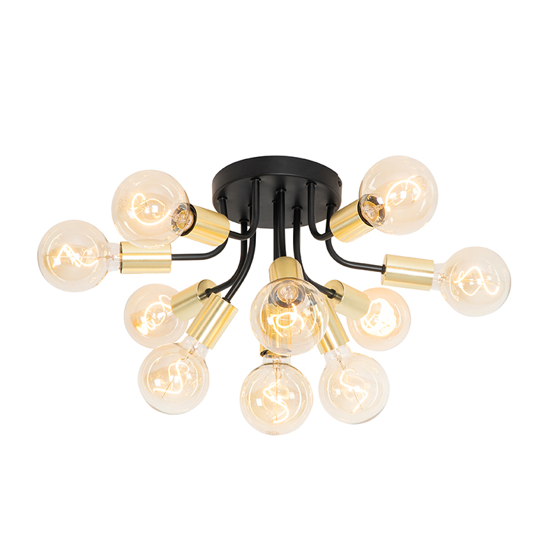 Moderné stropné svietidlo čierne so zlatými 10-timi svetlami - Juul