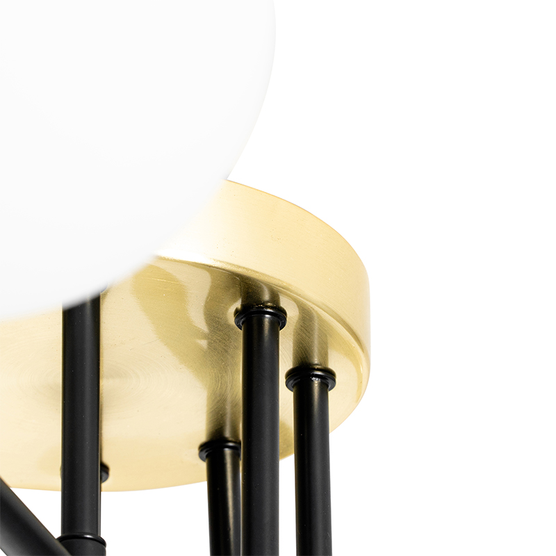 plafonnier noir avec or et verre opale 8 lumières - lynn