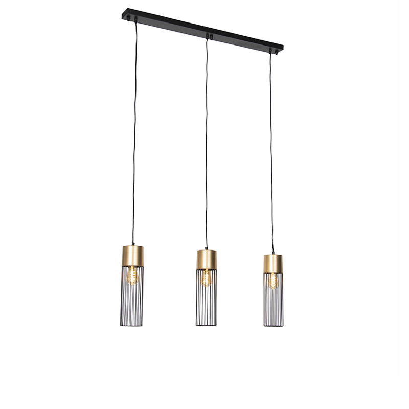 Design hanging lamp black with gold 3-light - Maura