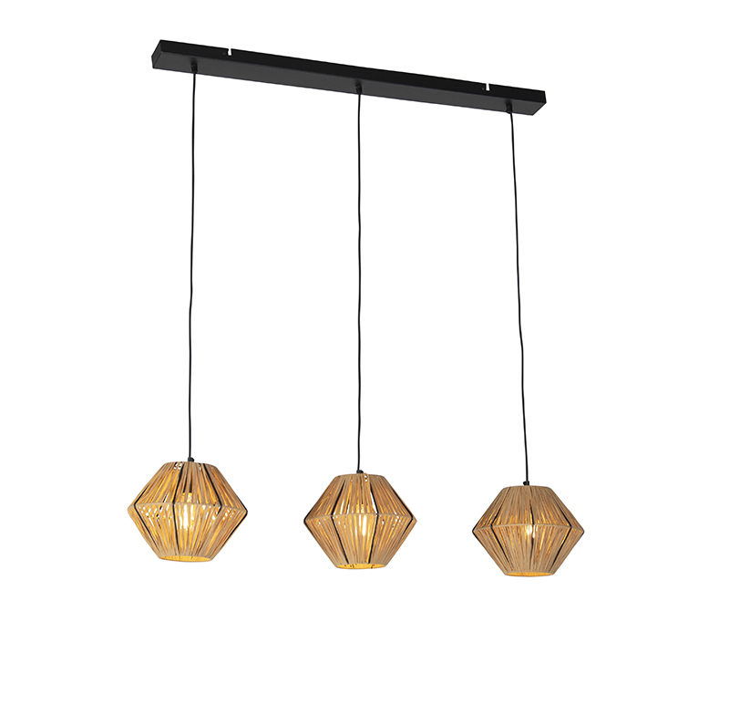 Oriental hanging lamp rattan 3-light - Straw
