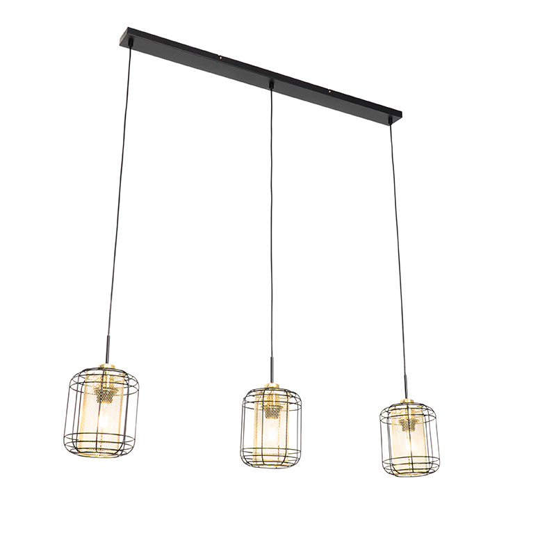Design hanging lamp black with gold elongated 3-light - Gaze