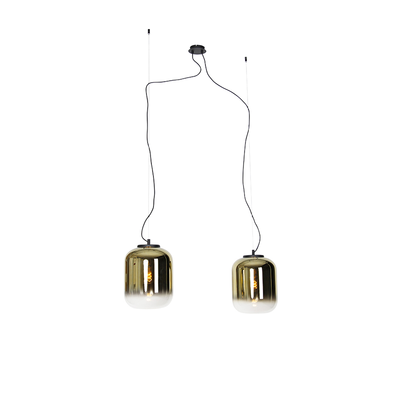 Design hanglamp zwart met goud glas 2-lichts - Bliss