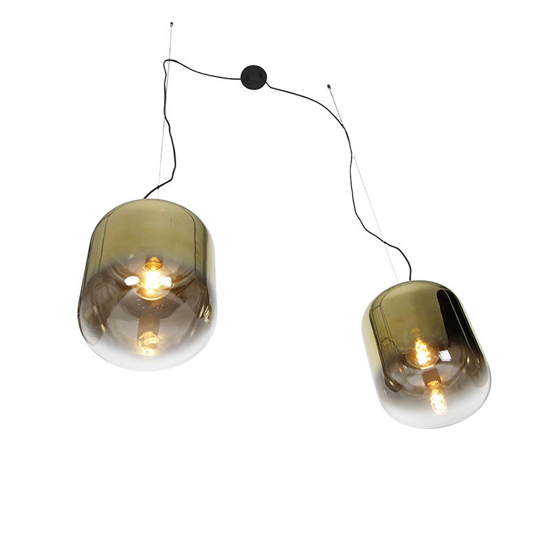Lampada a sospensione di design nera con vetro oro a 2 luci - Bliss