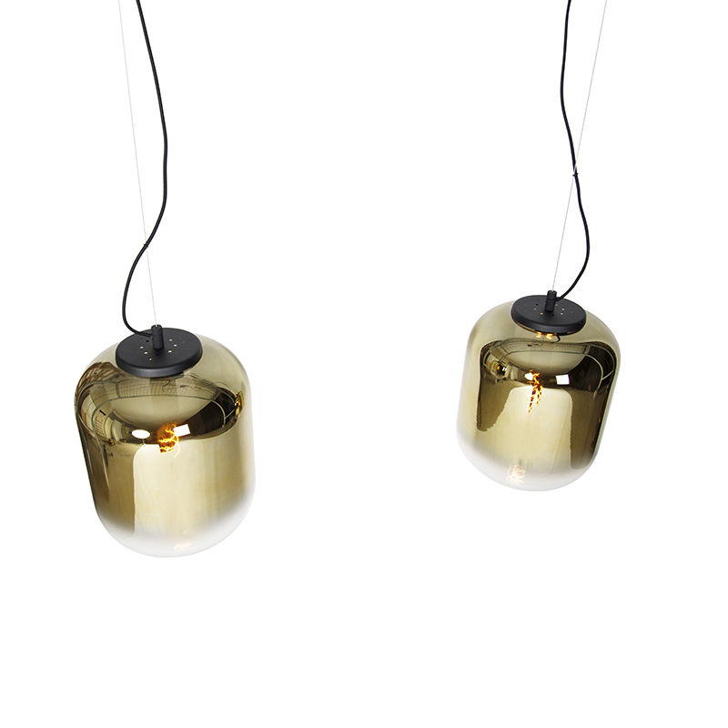Lampada a sospensione di design nera con vetro oro a 2 luci - Bliss