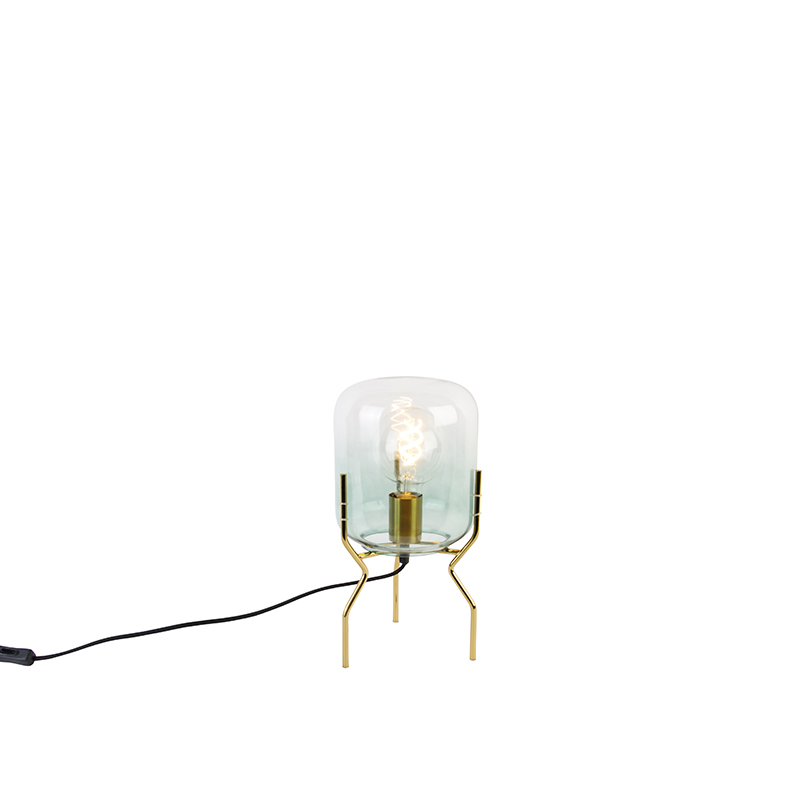 Design tafellamp goud met groen glas - Bliss
