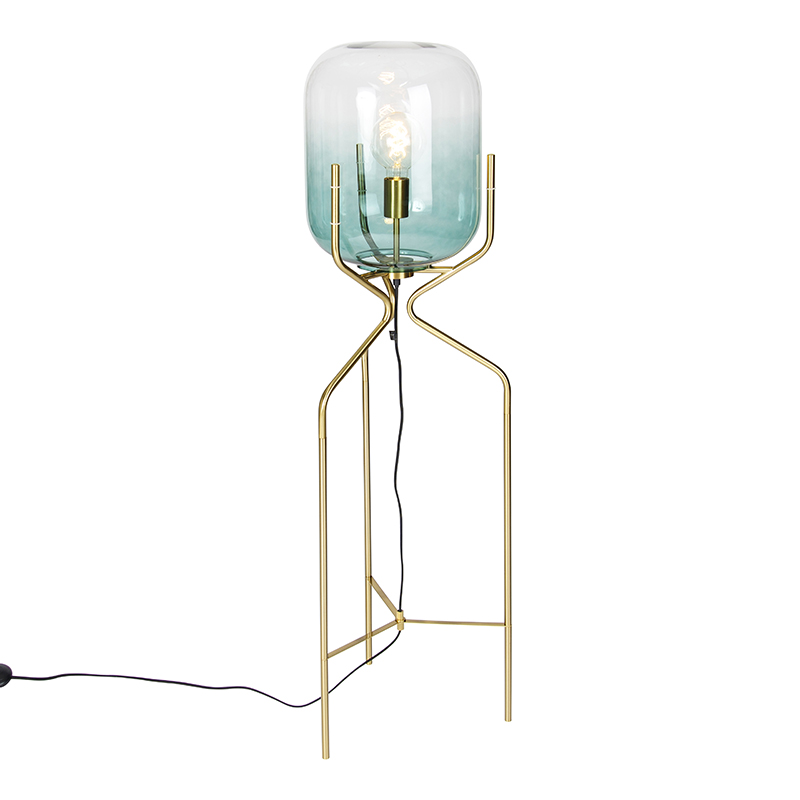 Dizajnová stojaca lampa zlatá so zeleným sklom - Bliss