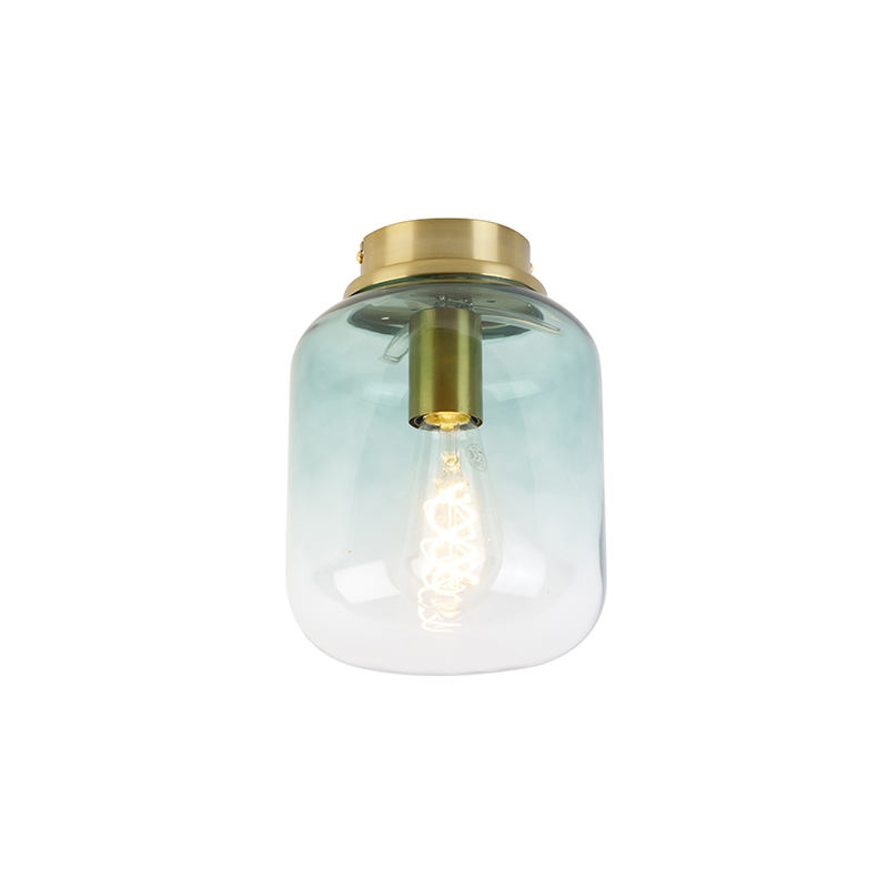 Design plafondlamp goud met groen glas - Bliss