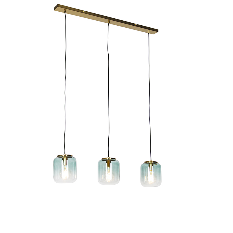 Design hanglamp goud met groen glas 3-lichts - Bliss