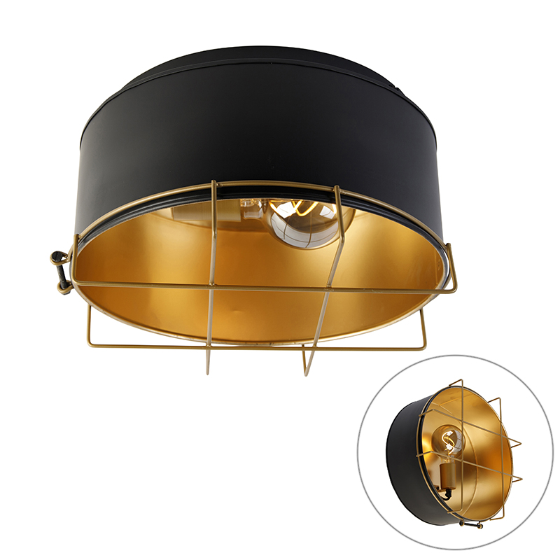 Industrial ceiling lamp black with gold 35 cm - Barril