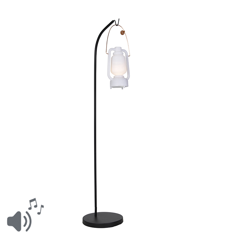 QAZQA Buiten vloerlamp zwart IP44 met speaker - Mart Storm Music