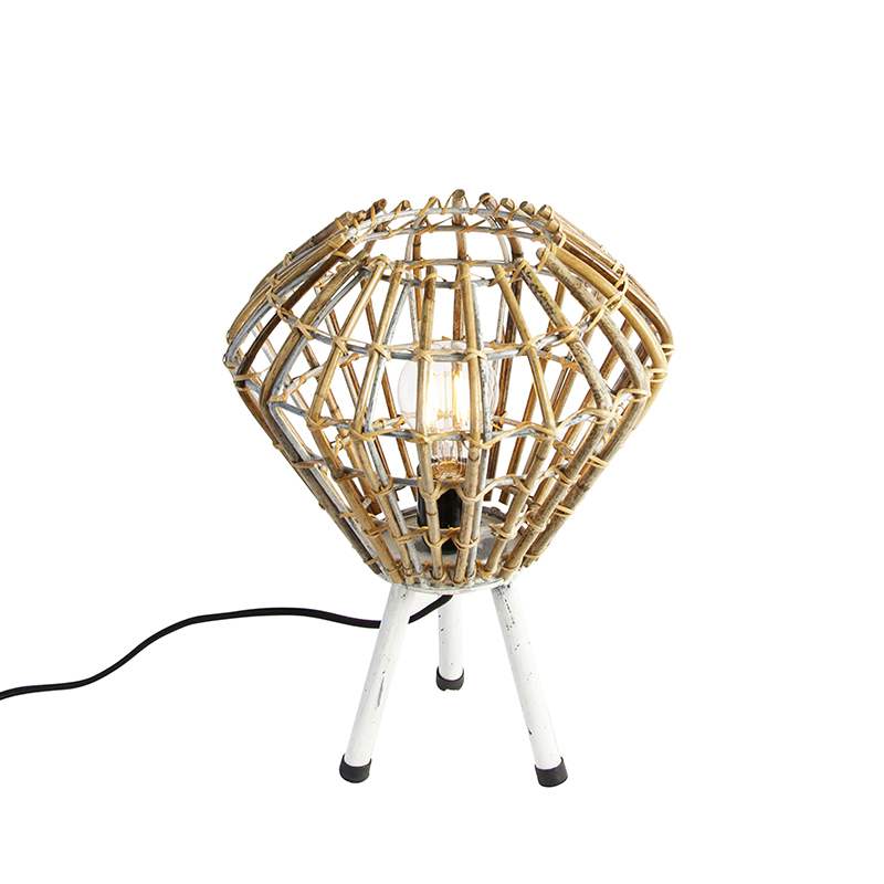 E-shop Vidiecka stolná lampa statív bambus s bielou - Canna Diamond