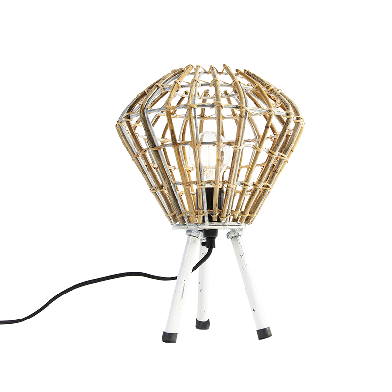 Rustic Tripod Table Lamp Bamboo with White - Canna Diamond