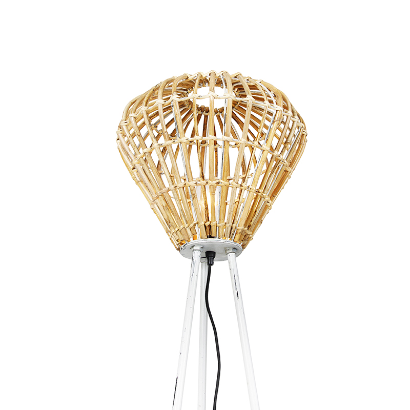 Lampada da terra rustica treppiede bambù con bianco - Canna Diamond