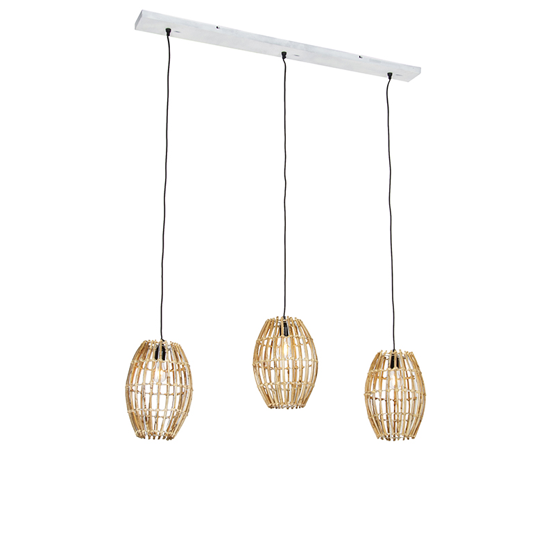 Bamboo hanging lamp with white elongated 3-light - Canna Capsule