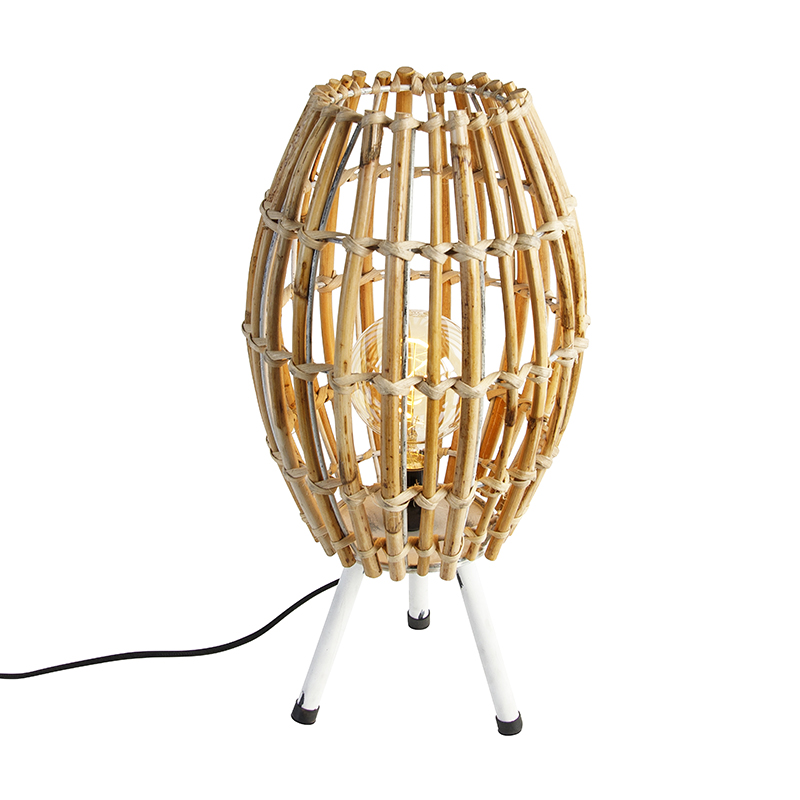 E-shop Vidiecka stolná lampa statív bambus s bielou - Canna Capsule