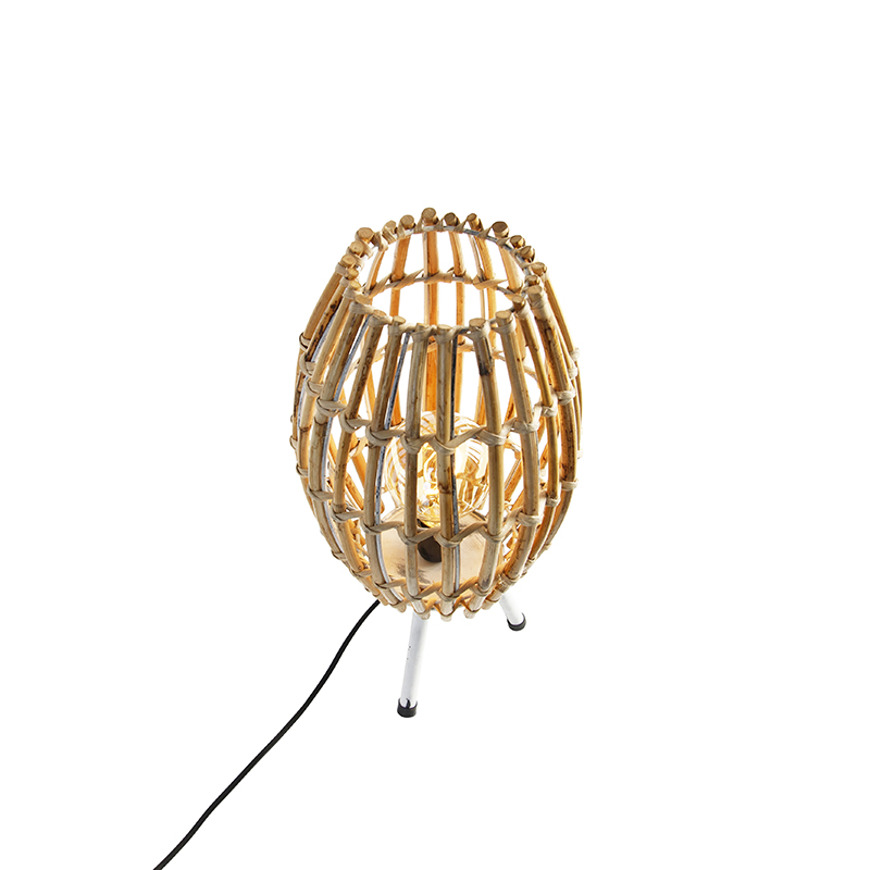 Lampada da tavolo rustica treppiede bambù con bianco - Canna Capsule