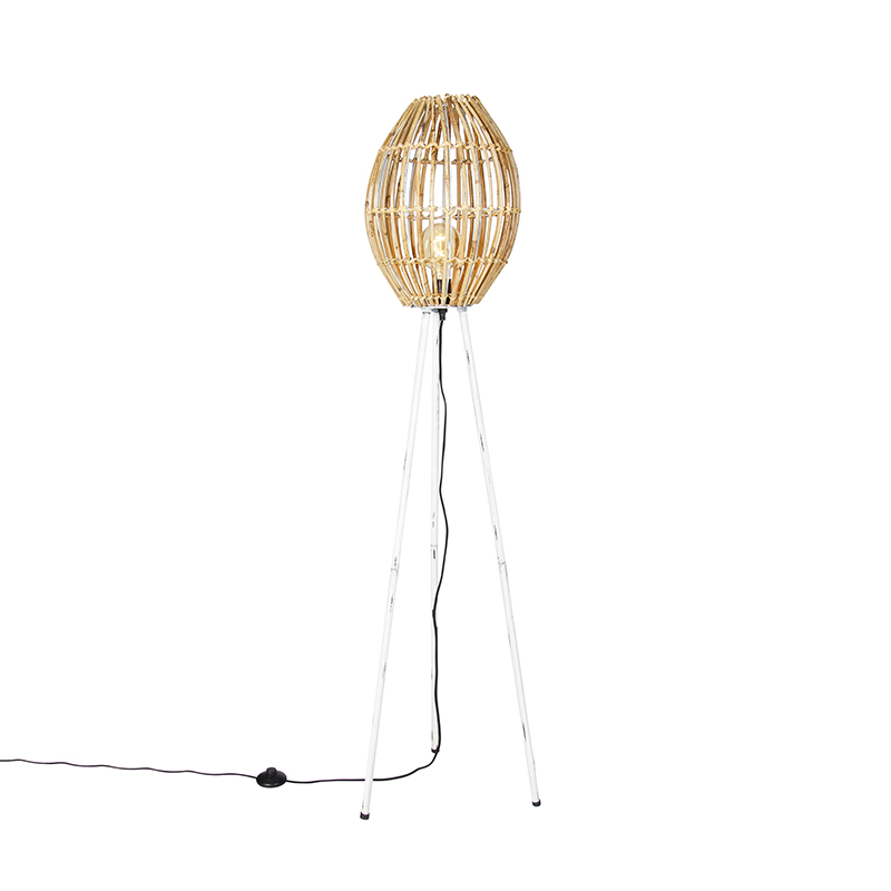 Landelijke vloerlamp tripod bamboe met wit - Canna Capsule