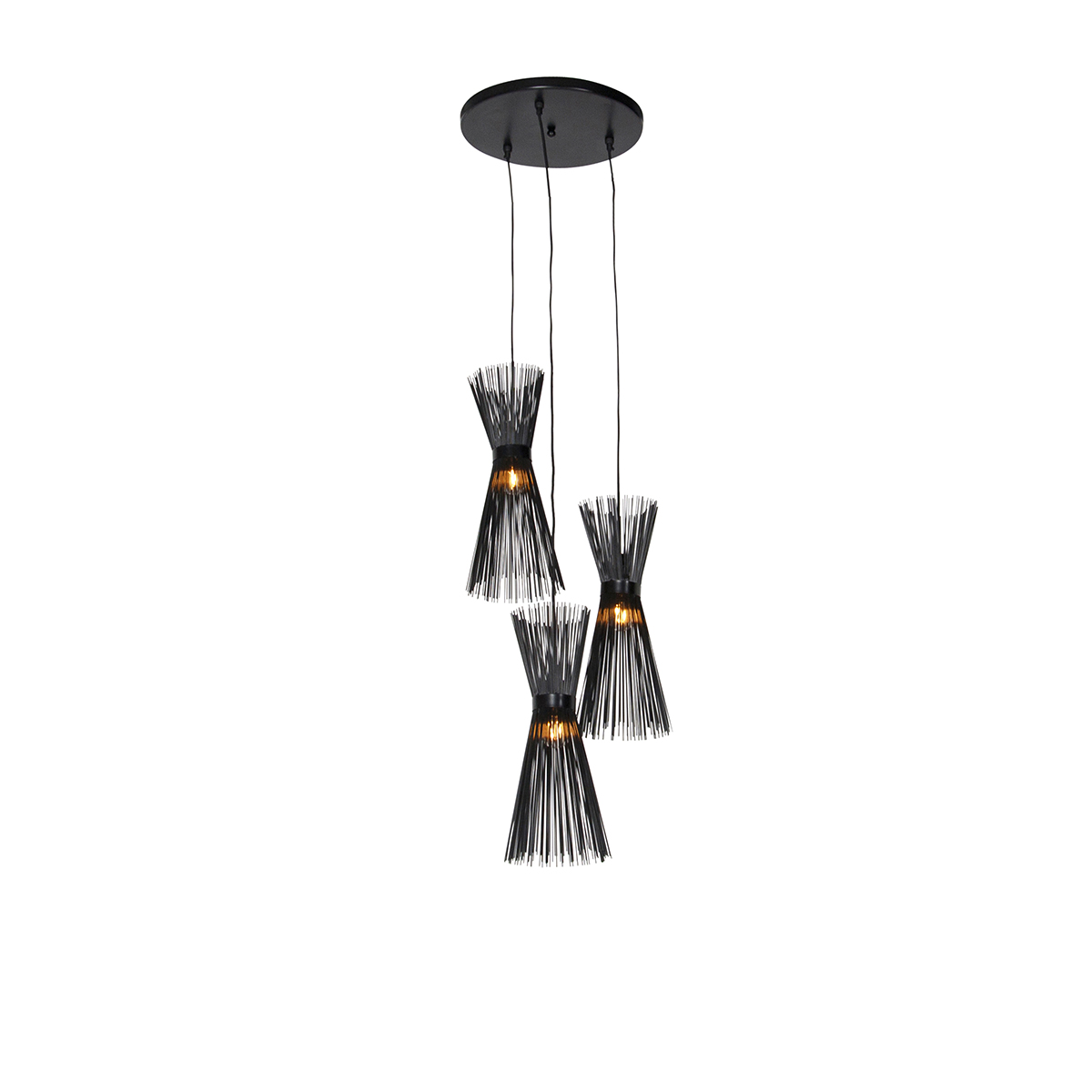Rural hanging lamp black round 3-light - Broom