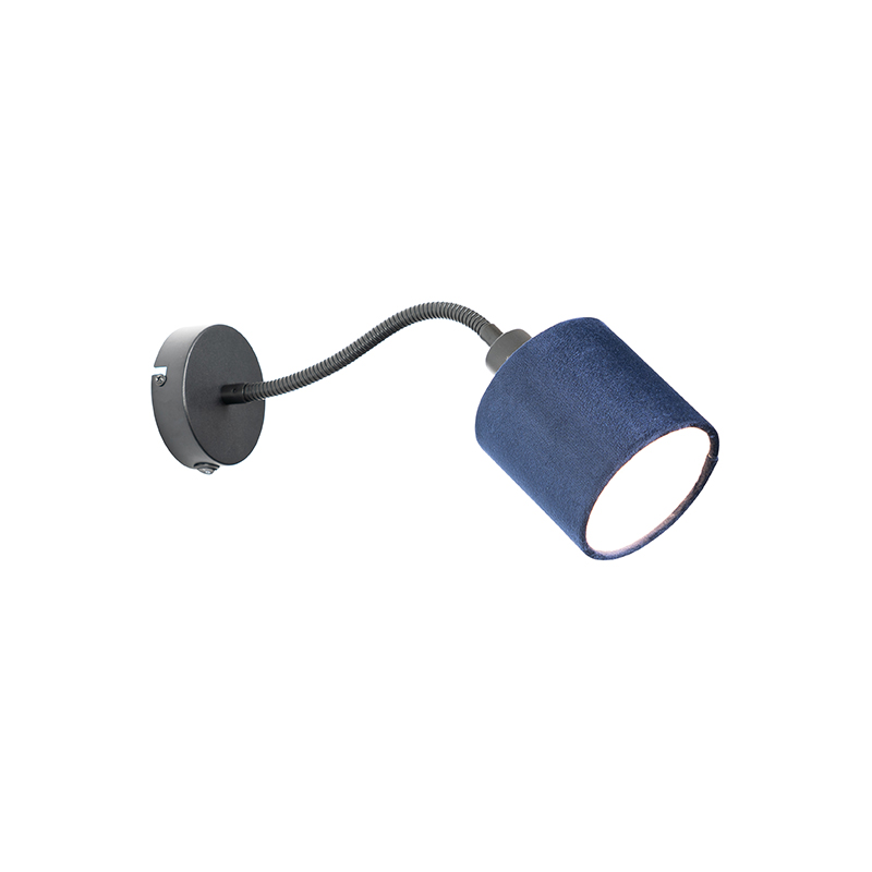 Vägglampa svart med skärmblå strömbrytare och flexarm - Merwe