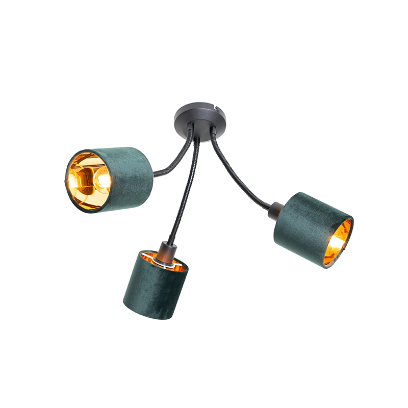 Moderné stropné svietidlo čierne so zeleným tienidlom 3-svetlo - Merwe