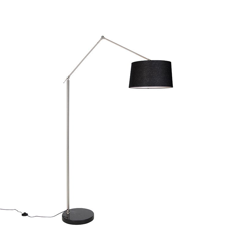 Moderná stojaca lampa oceľové ľanové tienidlo čierne 45 cm - Redaktor