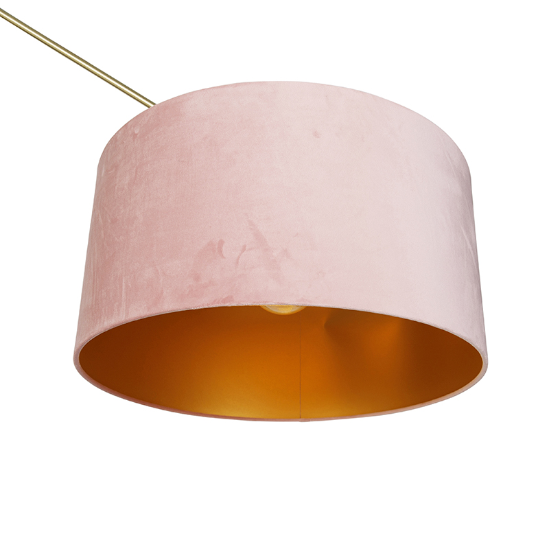 lampadaire moderne doré / abat-jour velours rose 50 cm - editeur