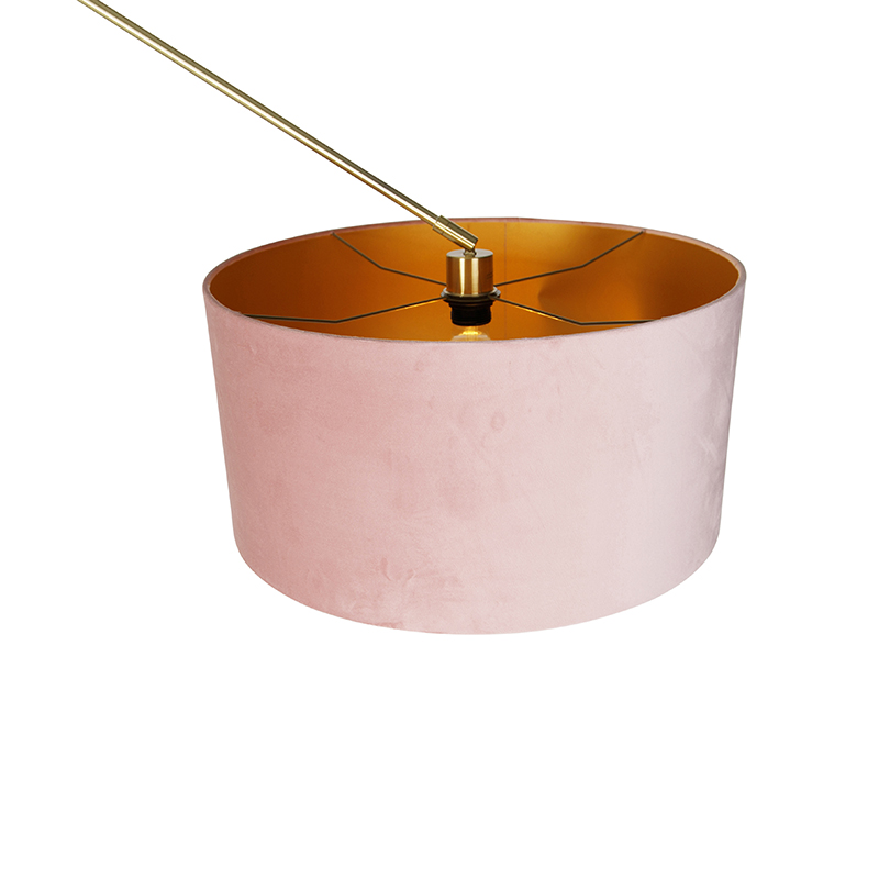 lampadaire moderne doré / abat-jour velours rose 50 cm - editeur