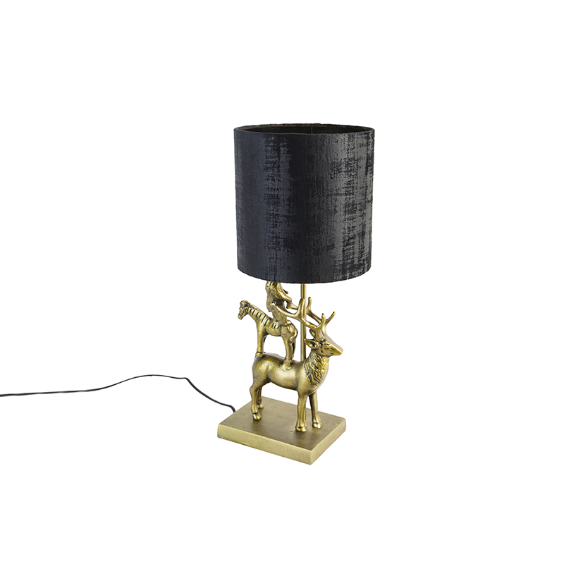 Vintage sárgaréz asztali lámpa ernyővel fekete 20 cm - Animal Hjort Tre