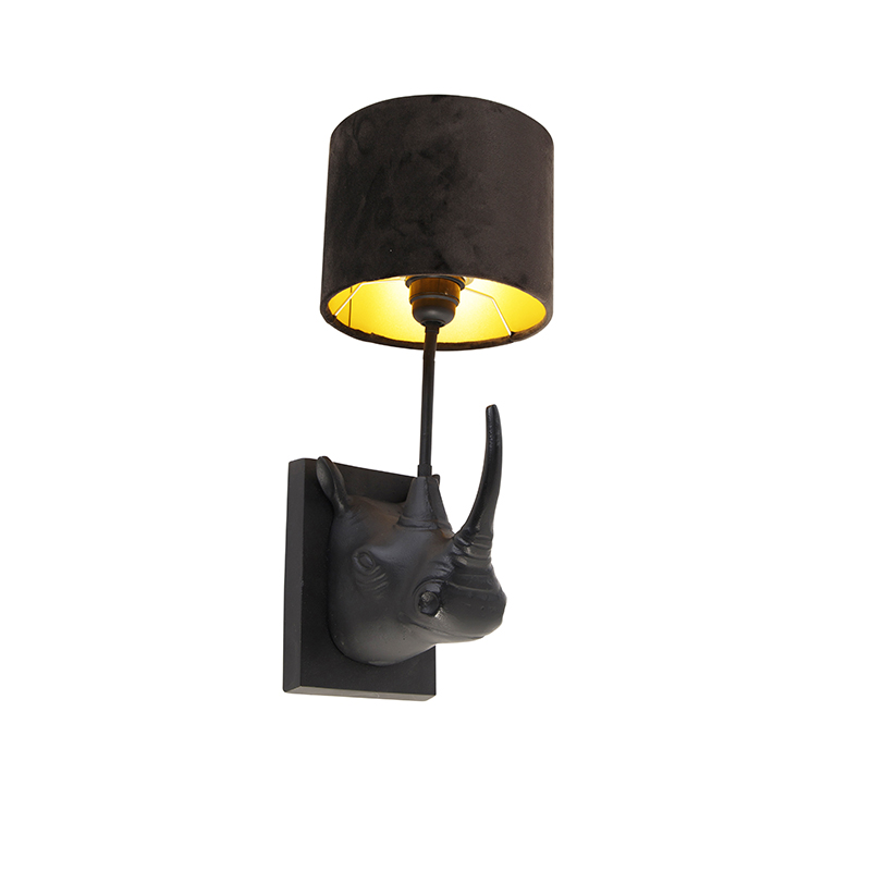 QAZQA Vintage wandlamp zwart stoffen kap zwart - Animal Naesehorn
