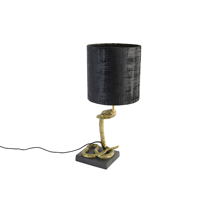 Vintage bordslampa mässing med svart med svart skärm 20 cm – Animal Slange