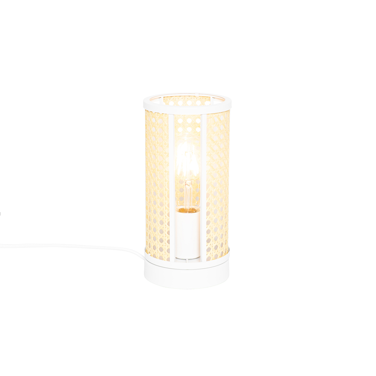 Retro asztali lámpa fehér rattan 12 cm - Akira
