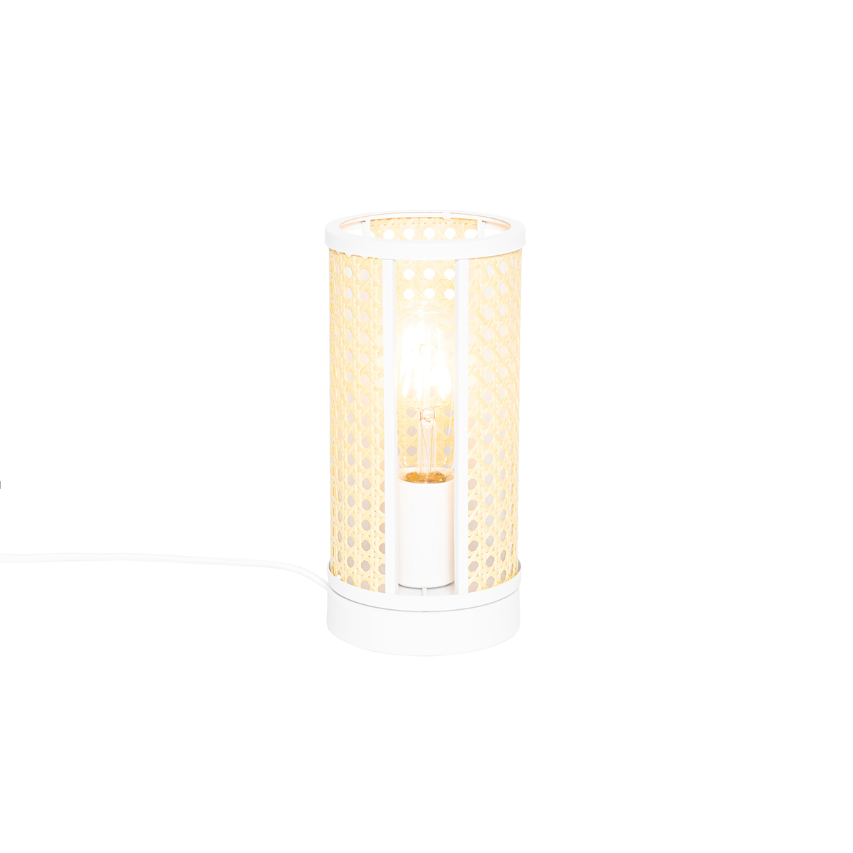 Retro stolná lampa biela s ratanom 12 cm - Akira